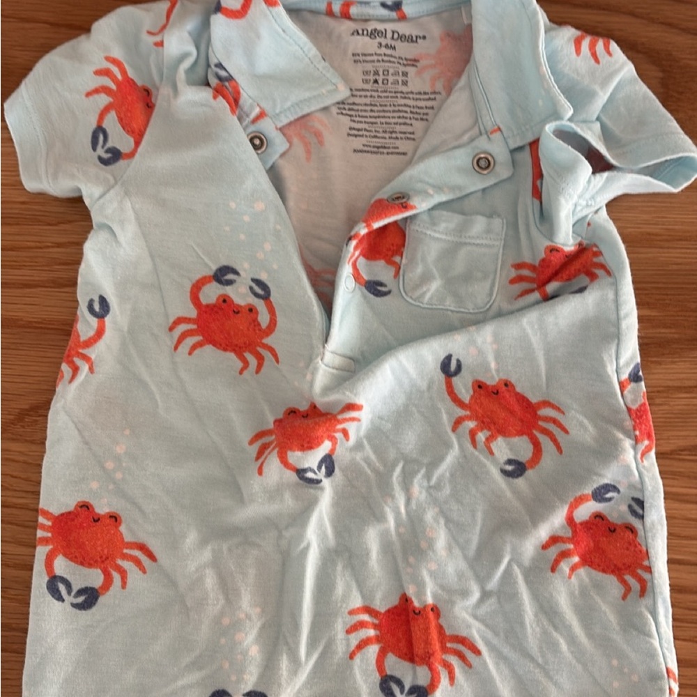 Angel Dear Kids Crab Print Shirt - Light Blue
